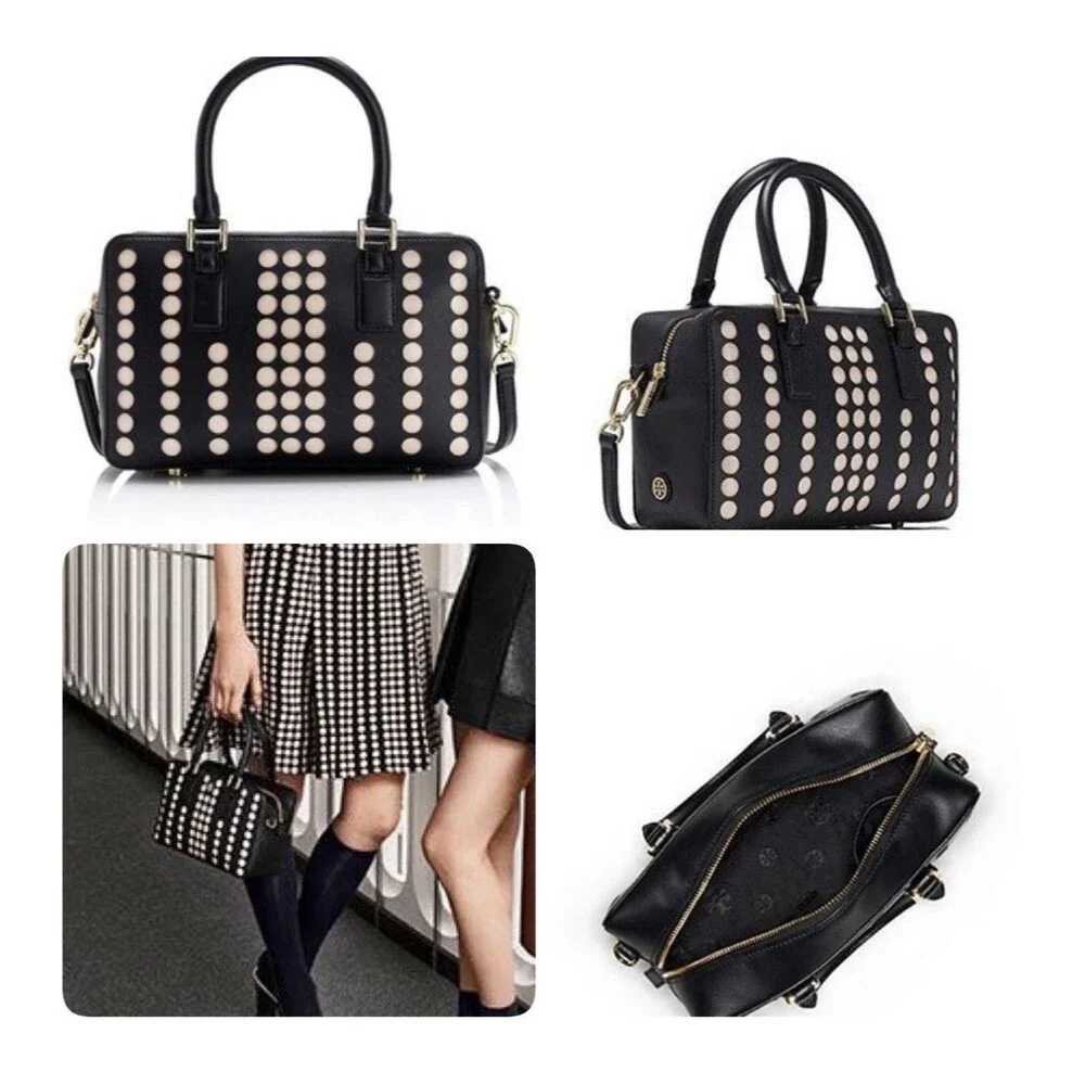 Tory Burch Robinson Lily Satchel Crossbody Bag Black & Beige Saffiano Leather